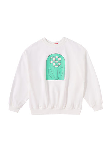 Checked Flower Print Top - White/Green