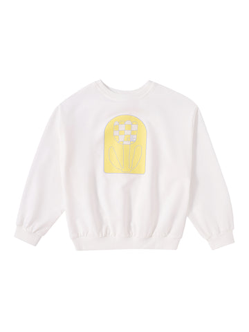 Checked Flower Print Top - White/Yellow