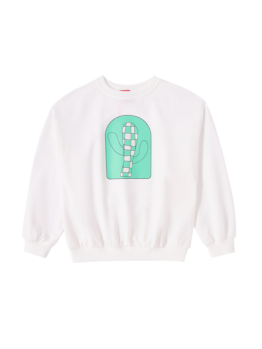 Checked Cactus Print Top - White/Green