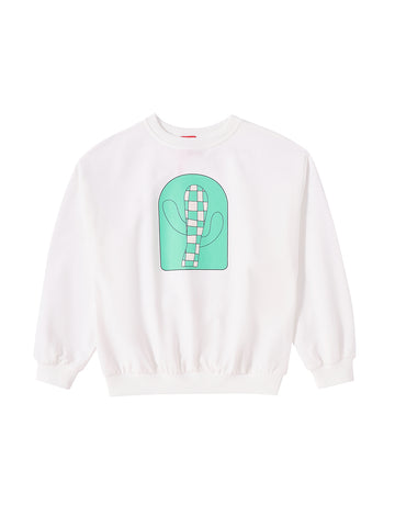 Checked Cactus Print Top - White/Green