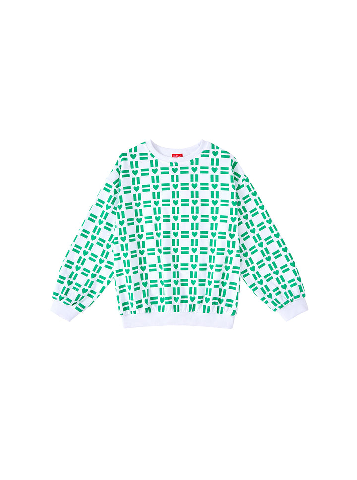 All Over Heart Print Top - White/Green