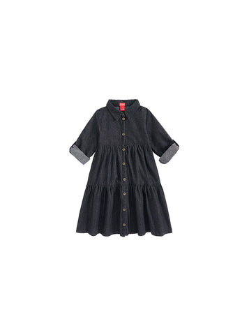 Denim Trim Dress - Black Denim