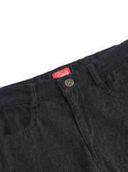 Denim Long Trim Pants - Black Denim