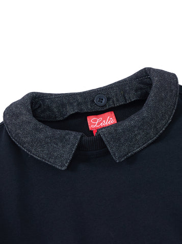 Detachable Denim Collar Top - Black Denim
