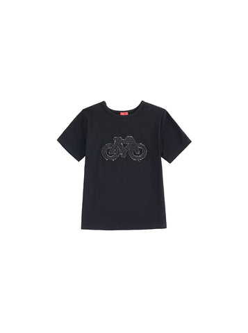 Denim Applique T-shirt - Black