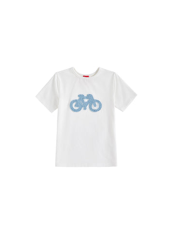 Denim Applique T-shirt - White