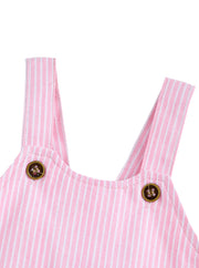 Denim Stripe Short Leg Romper - Lt. Pink
