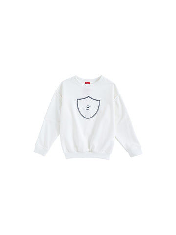 Print Emblem Top - Winter White/Navy