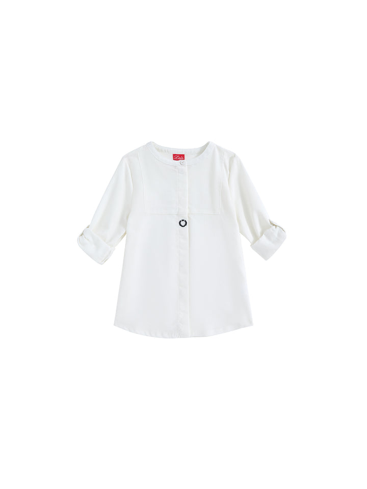 Front Embroidered Long Shirt - Off White/Black