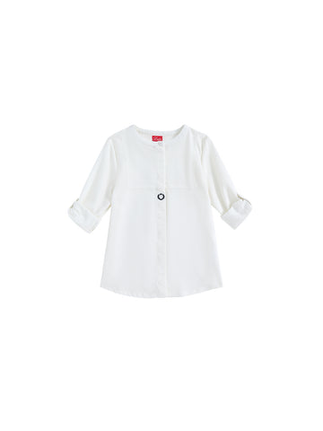 Front Embroidered Long Shirt - Off White/Black