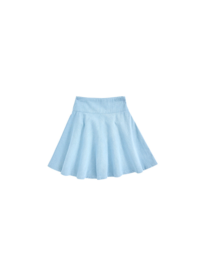 Denim Patch Yoke Skirt - Pale Blue Denim