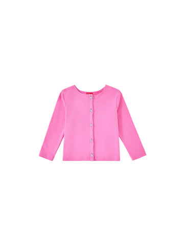 Basic Cardigan Crop Length T-shirt - Hot Pink