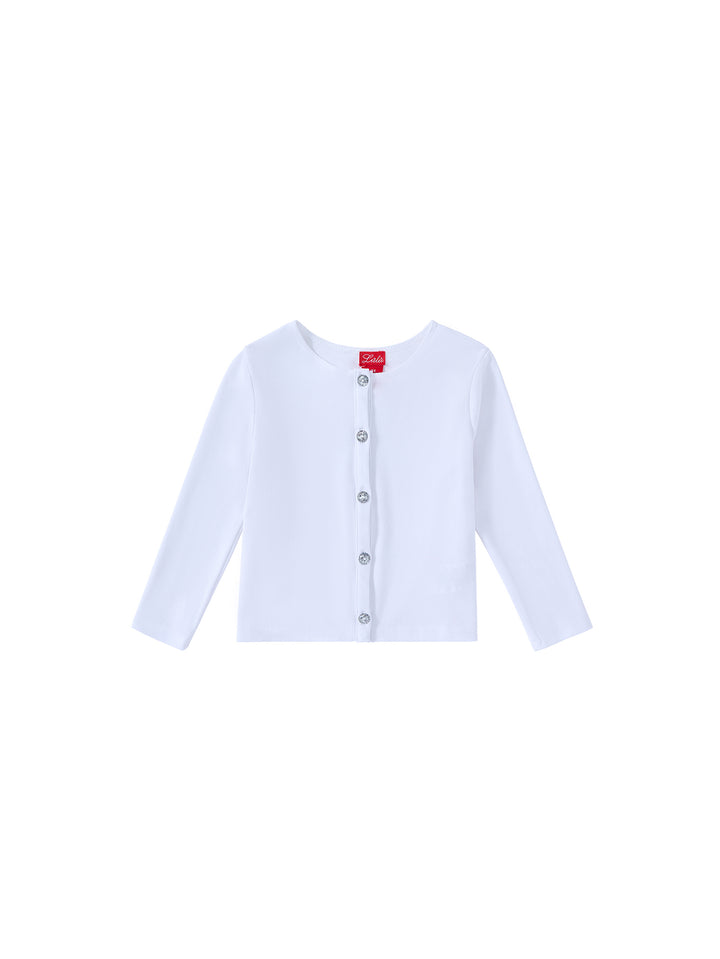 Basic Cardigan Crop Length T-shirt - White