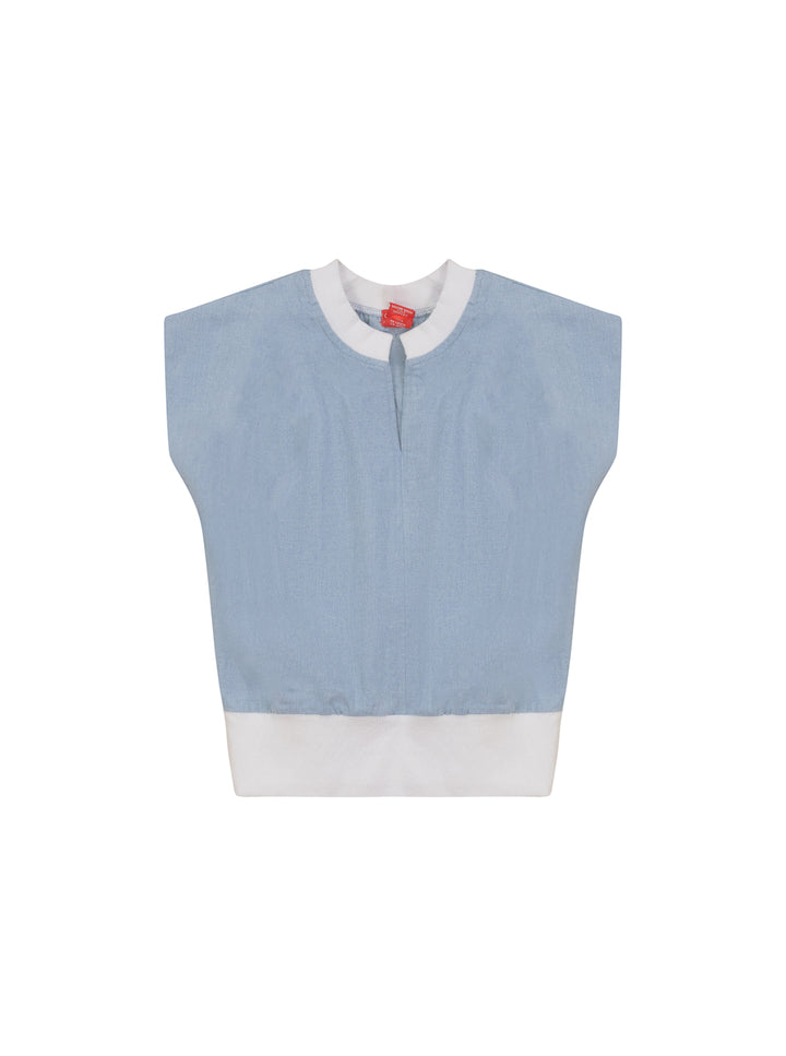 Denim Trim Vest - Pale Blue Denim