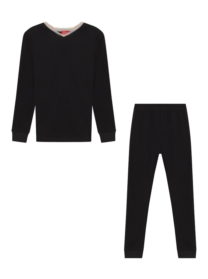 Lace trim V-Neck Set