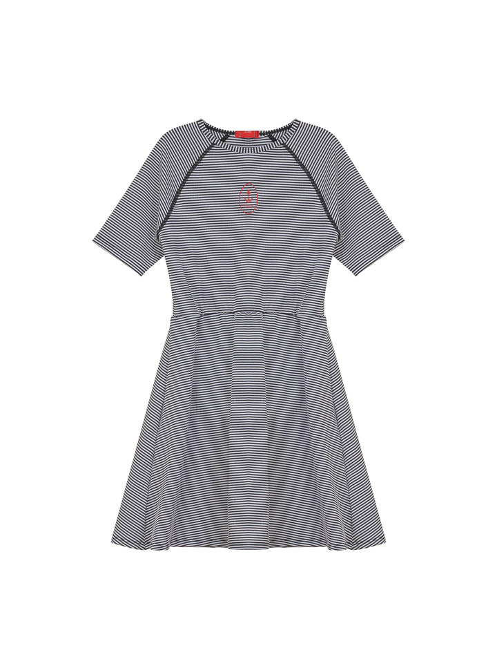 Seersucker Stripe Swim Dress - Black Stripe
