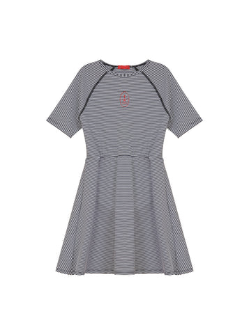 Seersucker Stripe Swim Dress - Black Stripe
