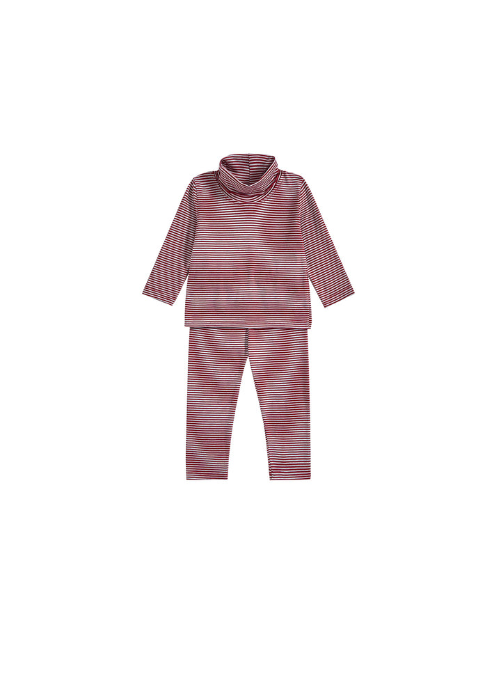 Baby Mock Neck Striped Set -  Burgundy