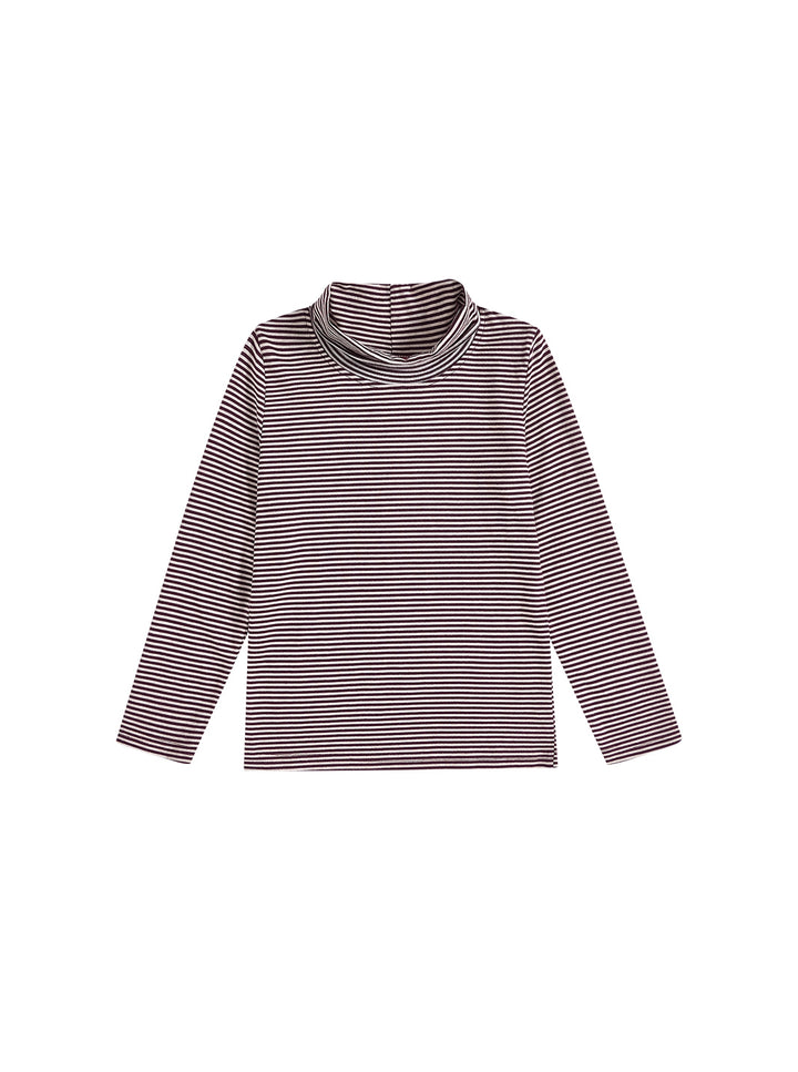 Stripe Mock Neck T-shirt - Brown