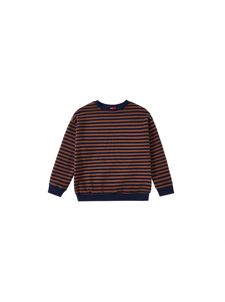 Corduroy Sleeve Patch Top - Brown/Navy