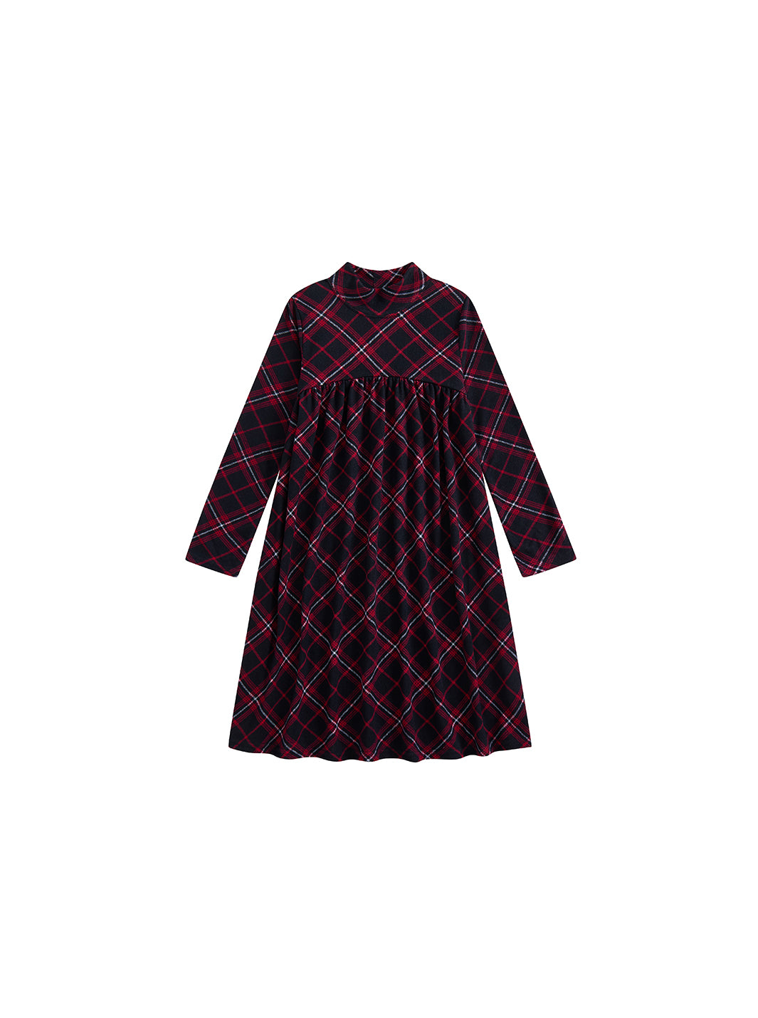 Plaid Mock Neck Dress - Burgundy