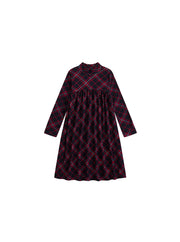 Plaid Mock Neck Dress - Burgundy