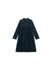 Plaid Mock Neck Dress - Green