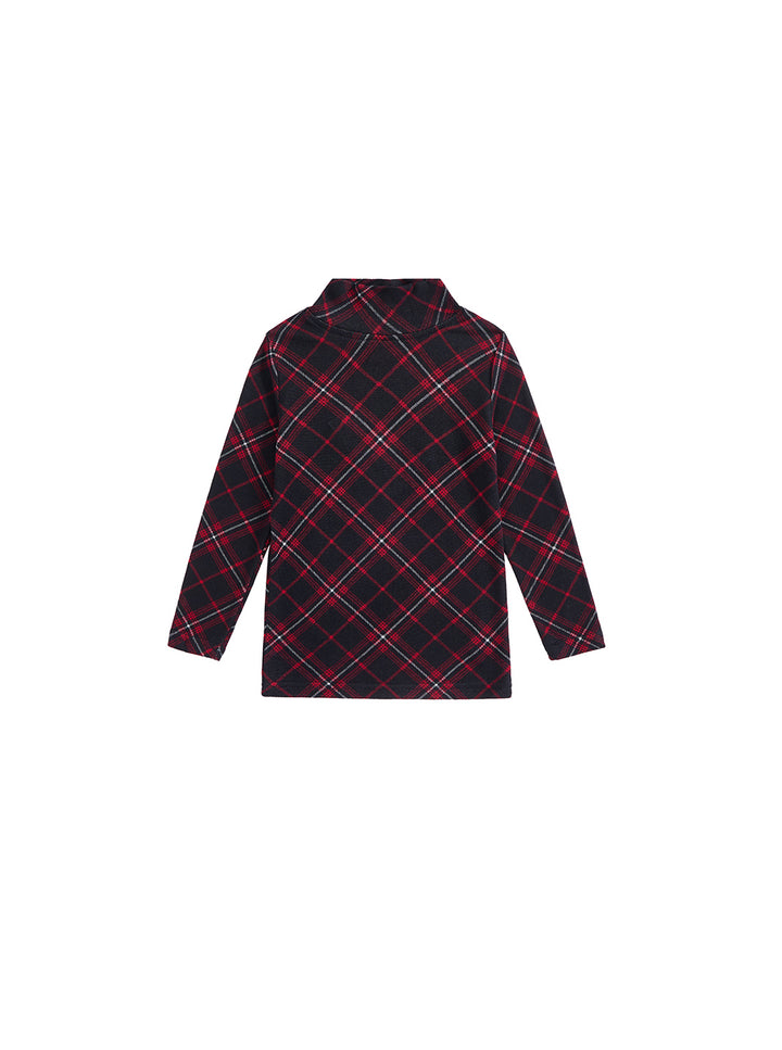 Plaid Mock Neck T-shirt - Burgundy