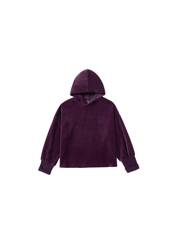 Velour Hooded Crop Length Top
