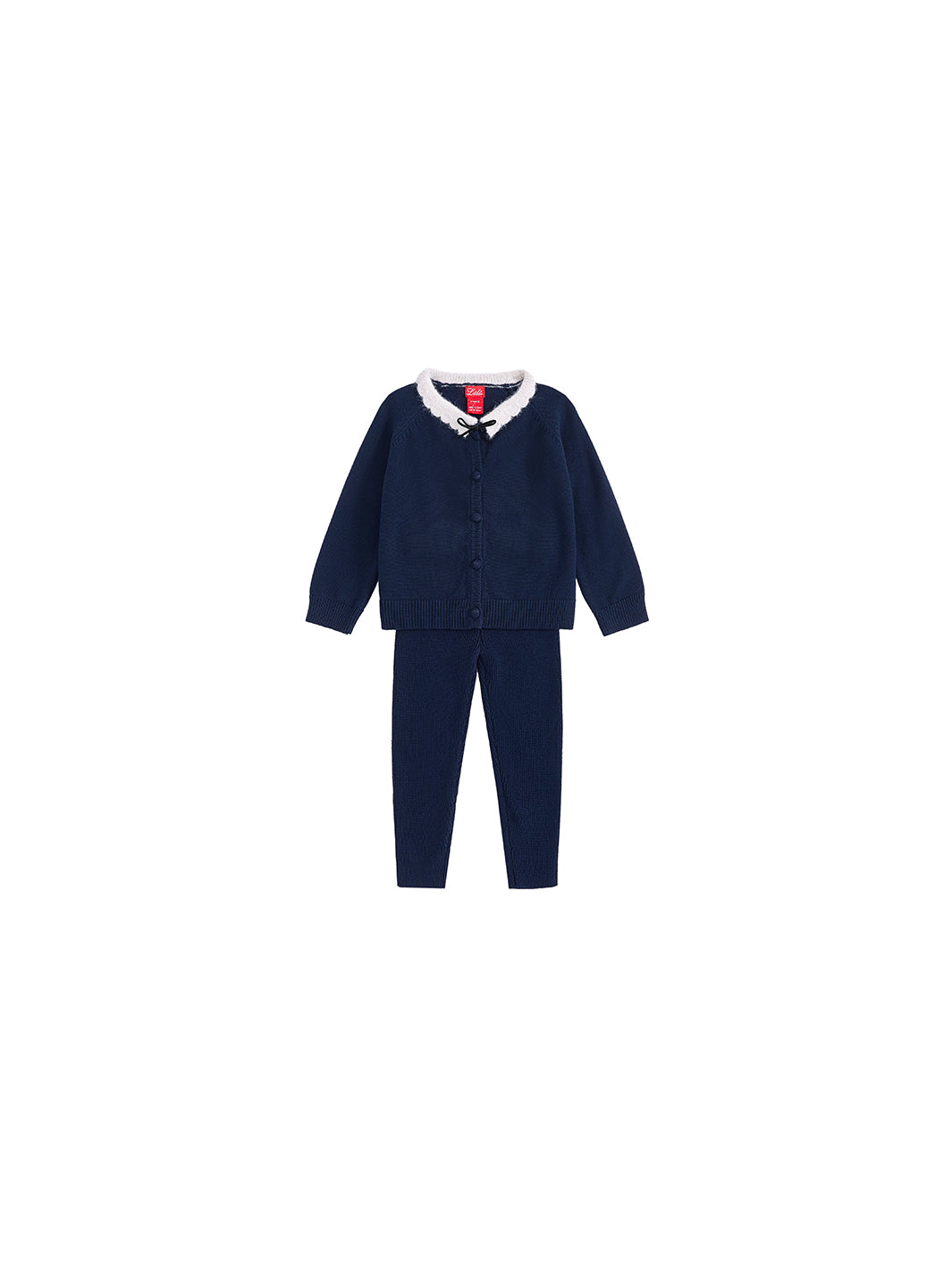 Knitted Scallop Mohair Collar Set - Navy
