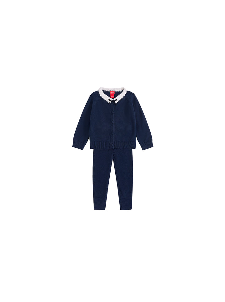 Knitted Scallop Mohair Collar Set - Navy