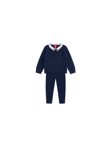 Knitted Scallop Mohair Collar Set - Navy