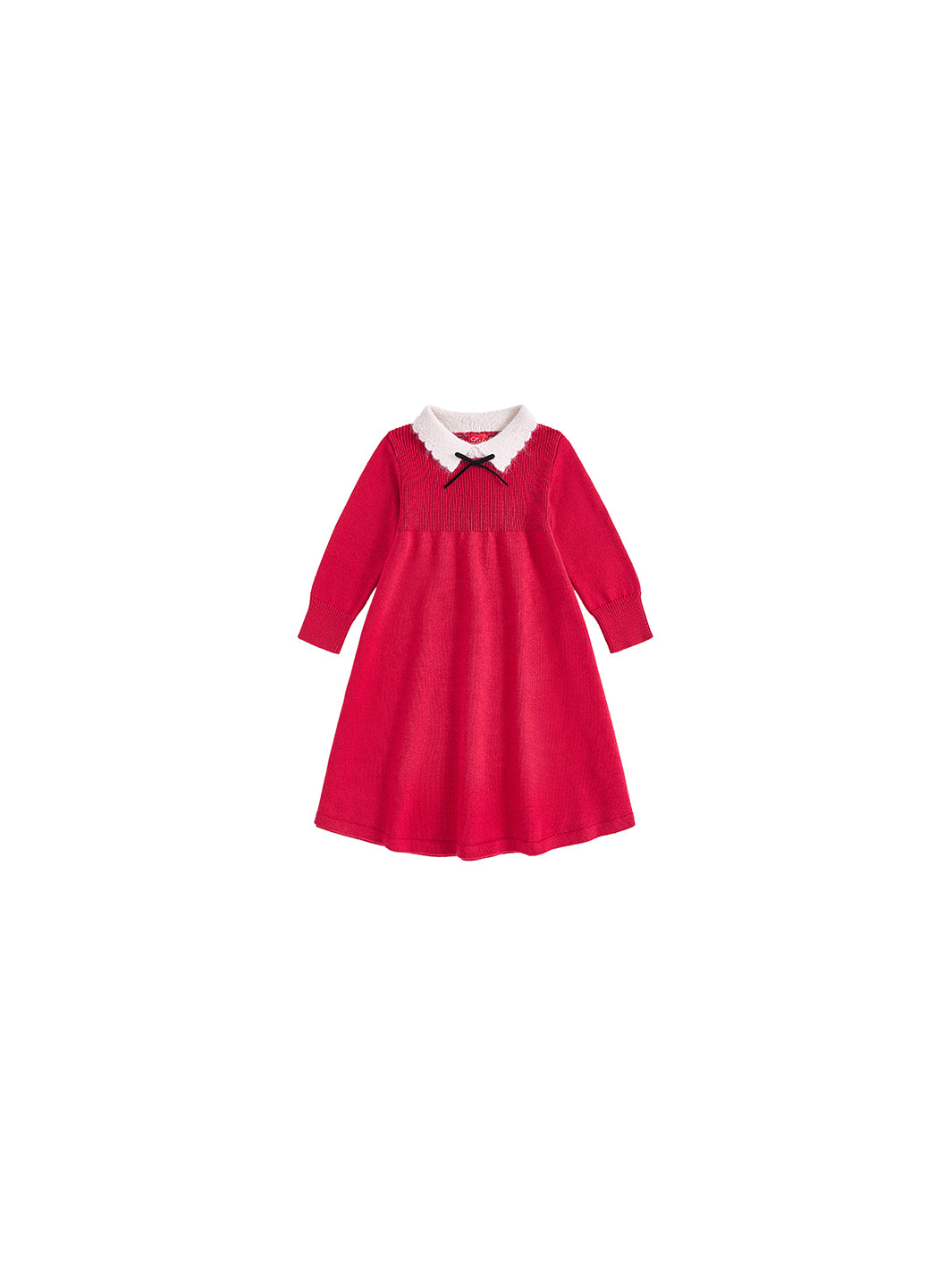 Knitted Scallop Mohair Collar Dress - Red Mix