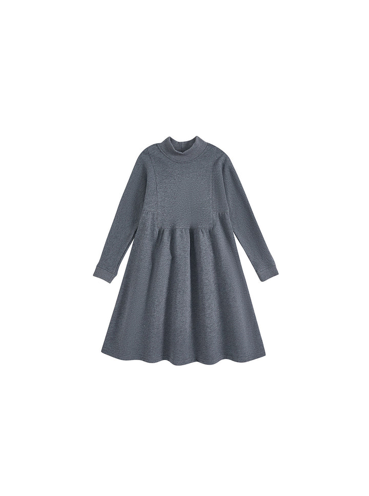 Mock Neck Bib Dress - Charcoal