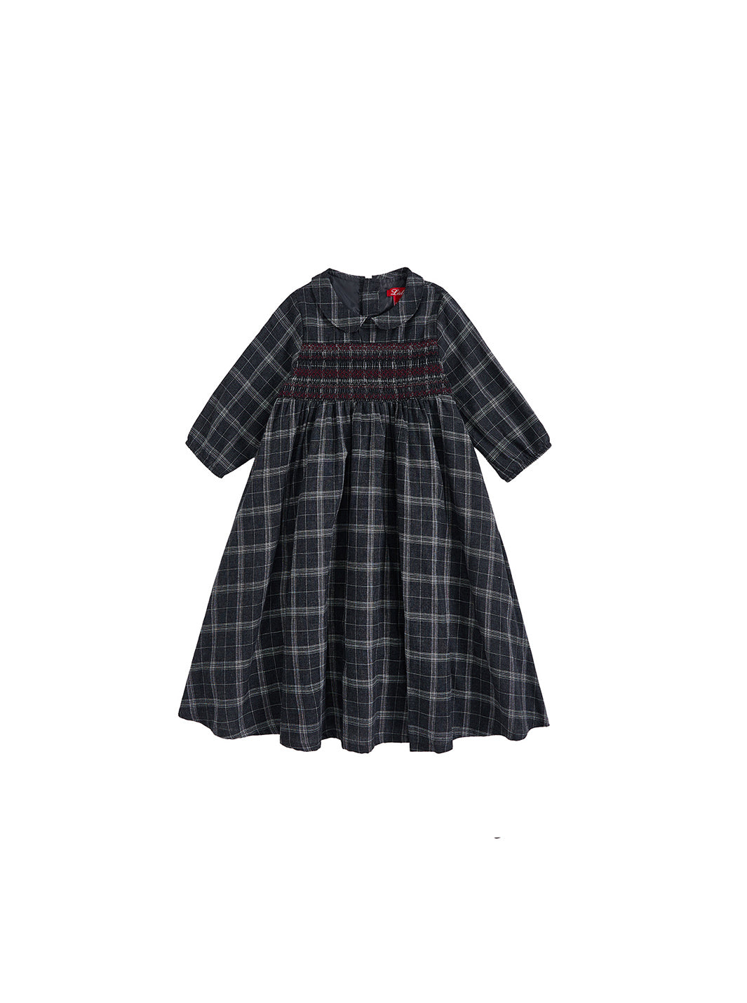 Grey Plaid Smocking Dress