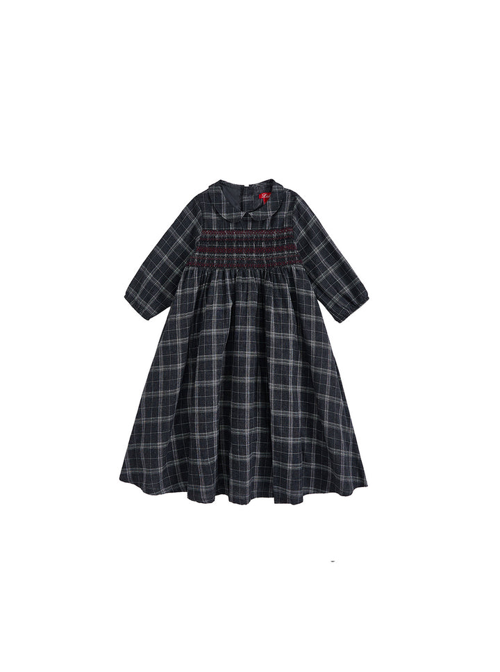 Grey Plaid Smocking Dress