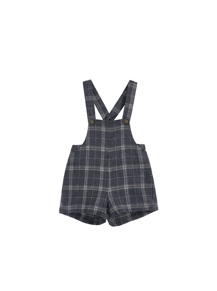 Baby Grey Plaid Short Overall