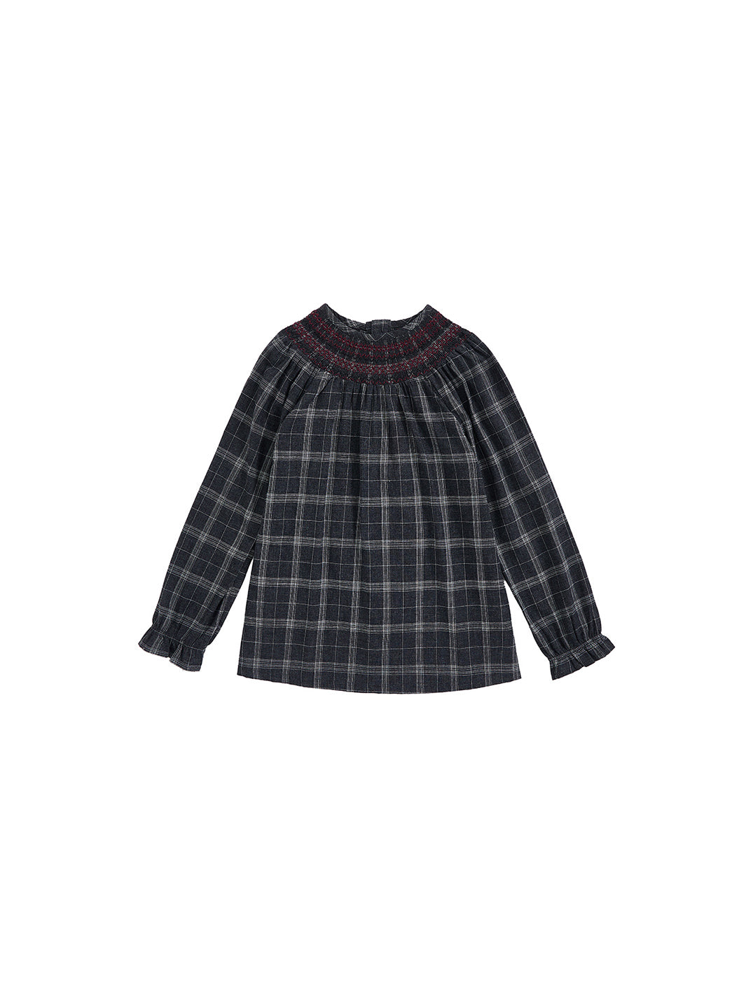 Grey Plaid Smocked Shirt