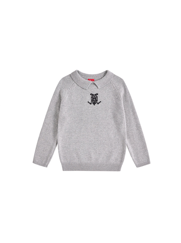 Collar Emblem Sweater - Silver Grey Mix