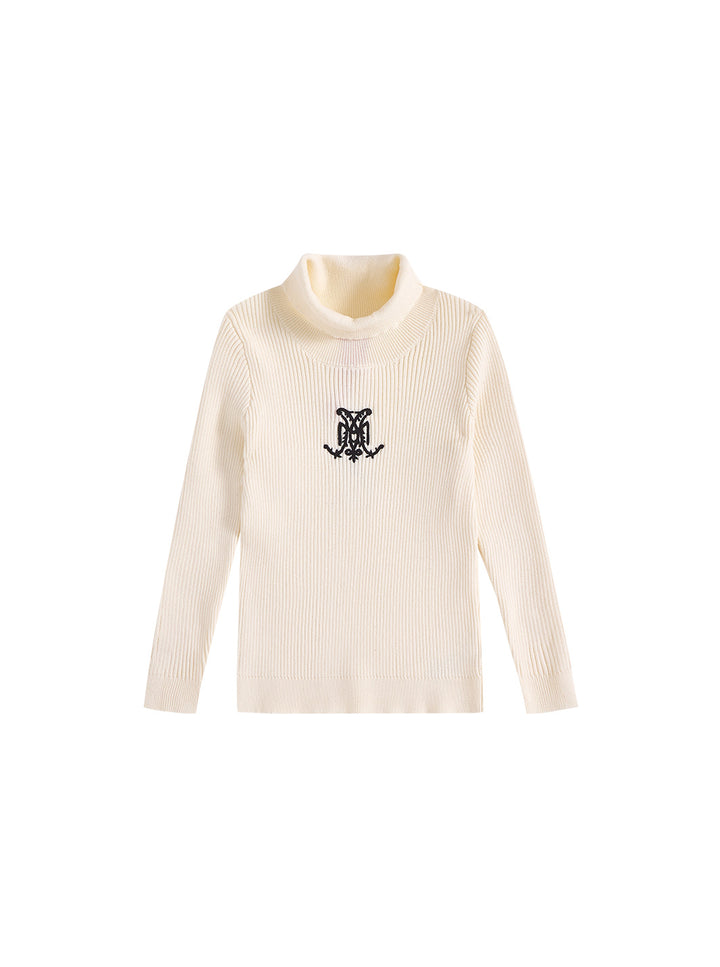 Turtleneck Emblem Sweater - Almond White