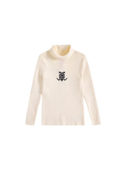 Turtleneck Emblem Sweater - Almond White