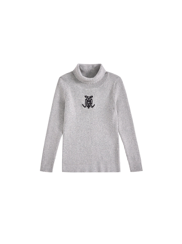 Turtleneck Emblem Sweater - Silver Grey Mix