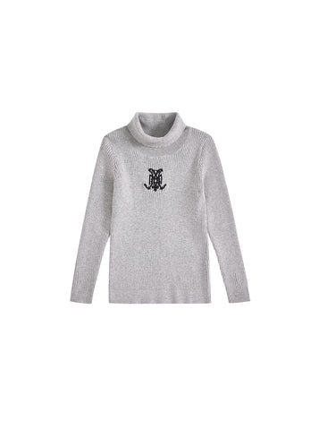 Turtleneck Emblem Sweater - Silver Grey Mix