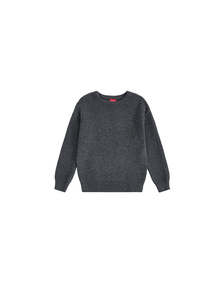 Basket Weave Sweater - Black Charcoal Mélange