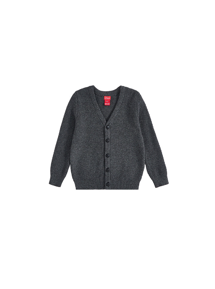 Basket Weave Cardigan - Black Charcoal Mélange