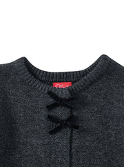 Cardigan Trim Bows Sweater - Charcoal Mélange