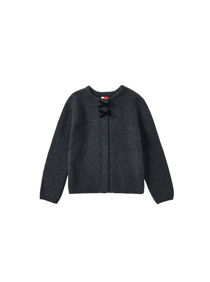 Cardigan Trim Bows Sweater - Charcoal Mélange