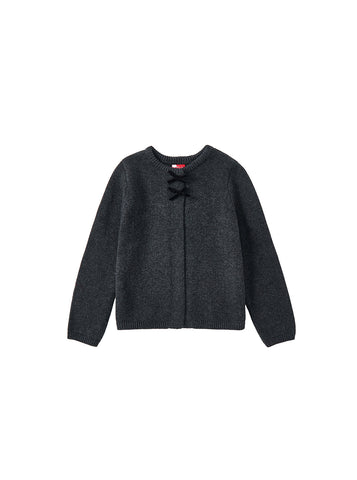 Cardigan Trim Bows Sweater - Charcoal Mélange