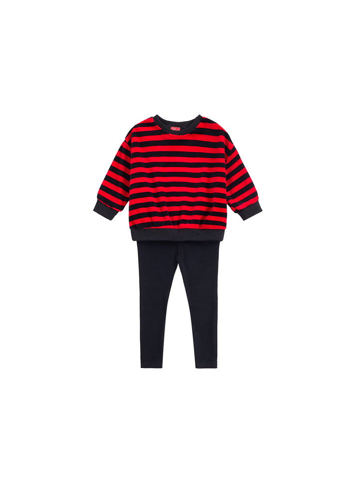 Velour Stripe Set - Black/Red