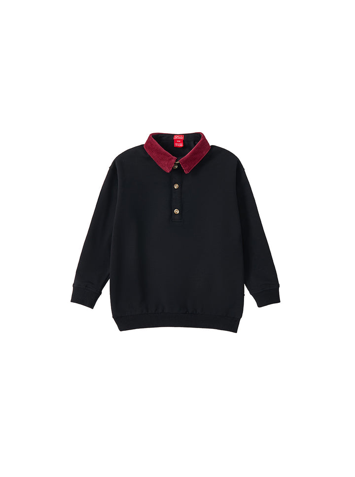 Corduroy Collar Polo - Black